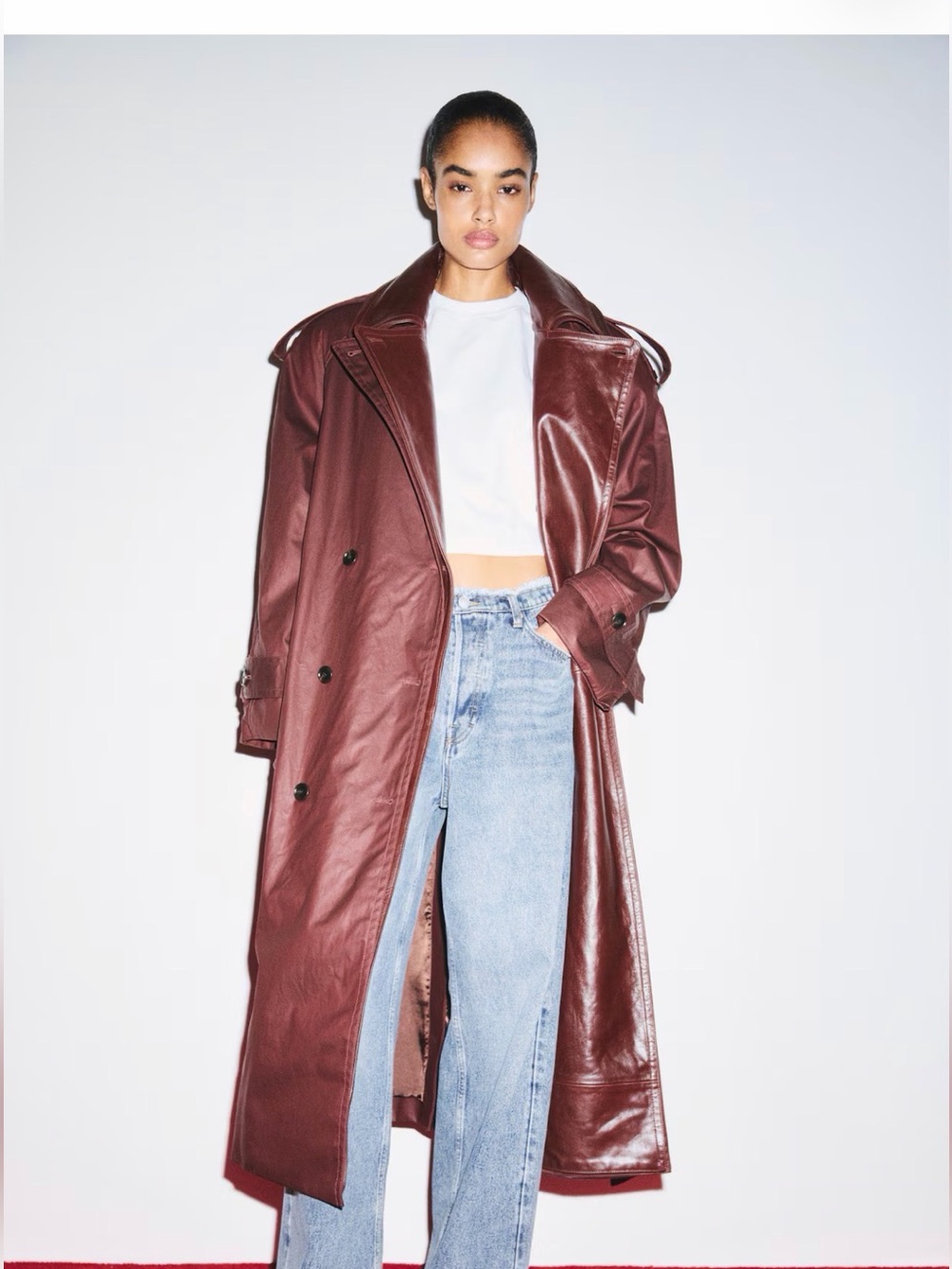 Kelly Wearstler for H&M Long Leather /cotton Trench Coat - Burgundy XS